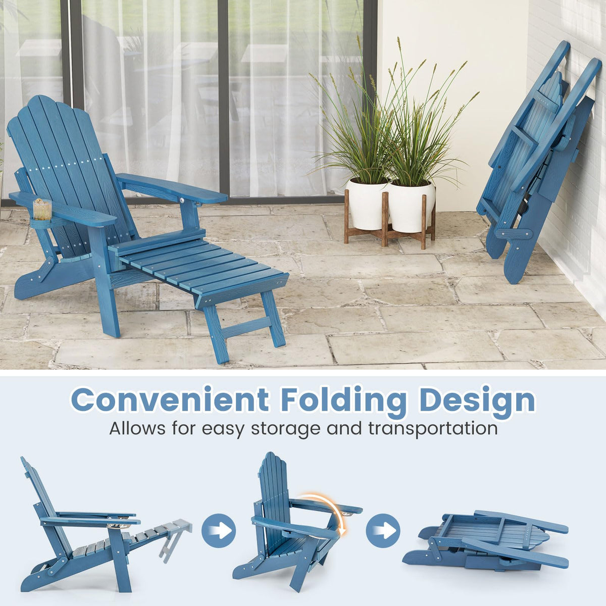 Folding Adirondack Chair with Adjustable Backrest and Ottoman D37199