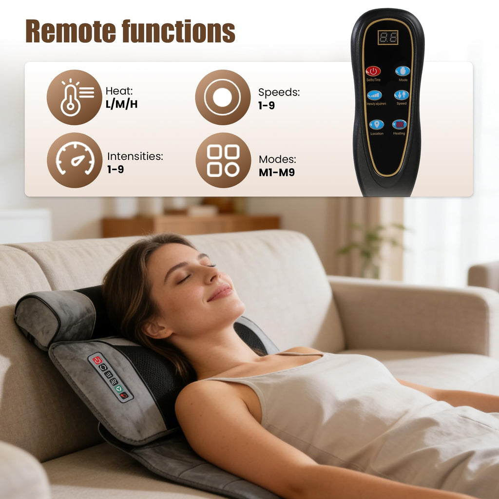 Full Body Massage Mat with Heat, 10 Vibrating Nodes, 9 Modes, 3 Heating Levels, Detachable Neck Foot Massager U34926