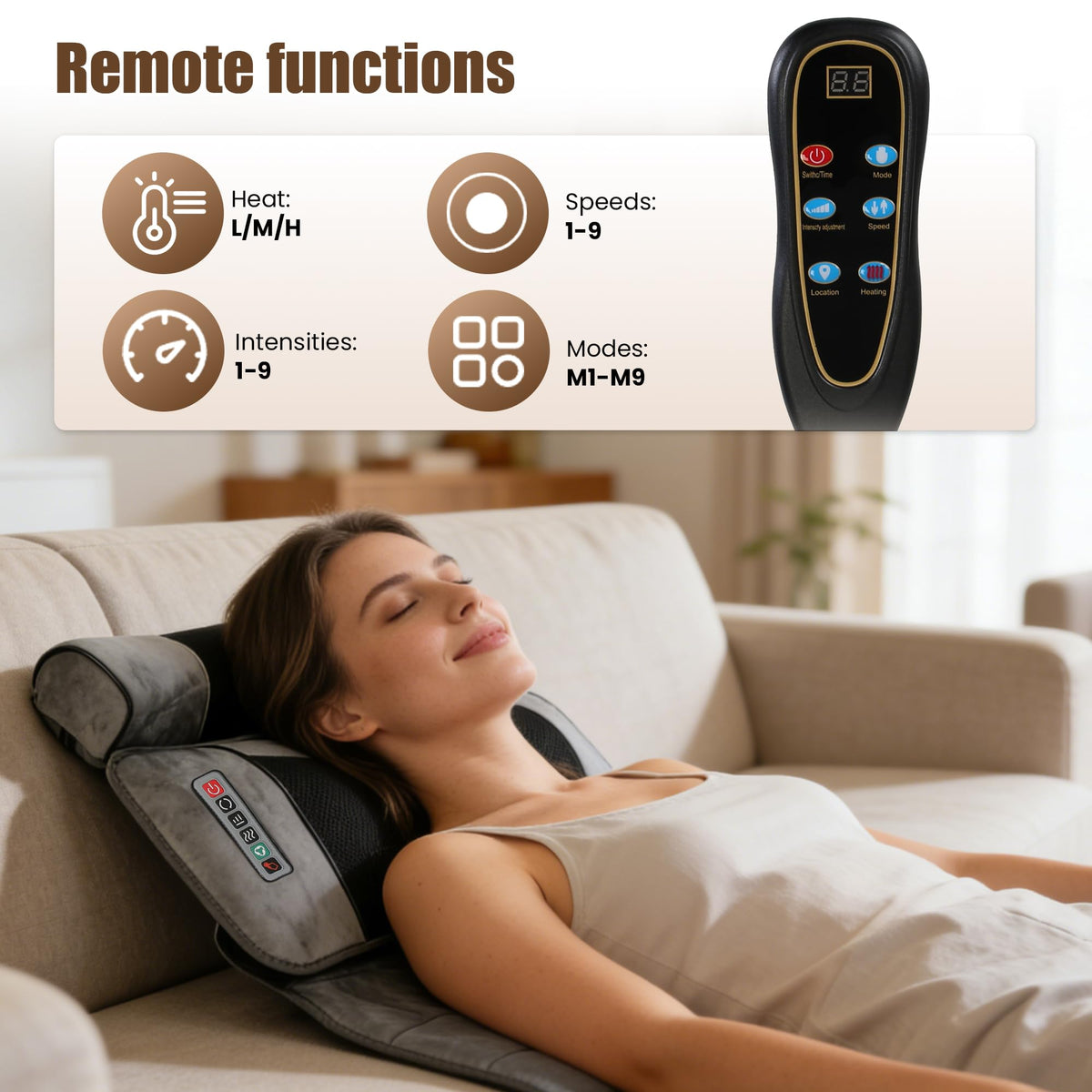 Full Body Massage Mat with Heat, 10 Vibrating Nodes, 9 Modes, 3 Heating Levels, Detachable Neck Foot Massager U34926