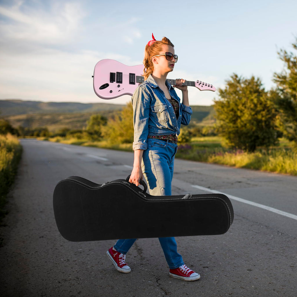 39 Inch Wooden Electric Guitar Hard Case with Soft Lining, Black B217