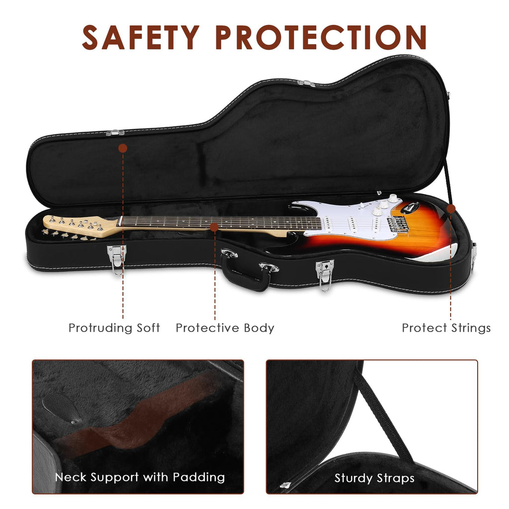 39 Inch Wooden Electric Guitar Hard Case with Soft Lining, Black B217