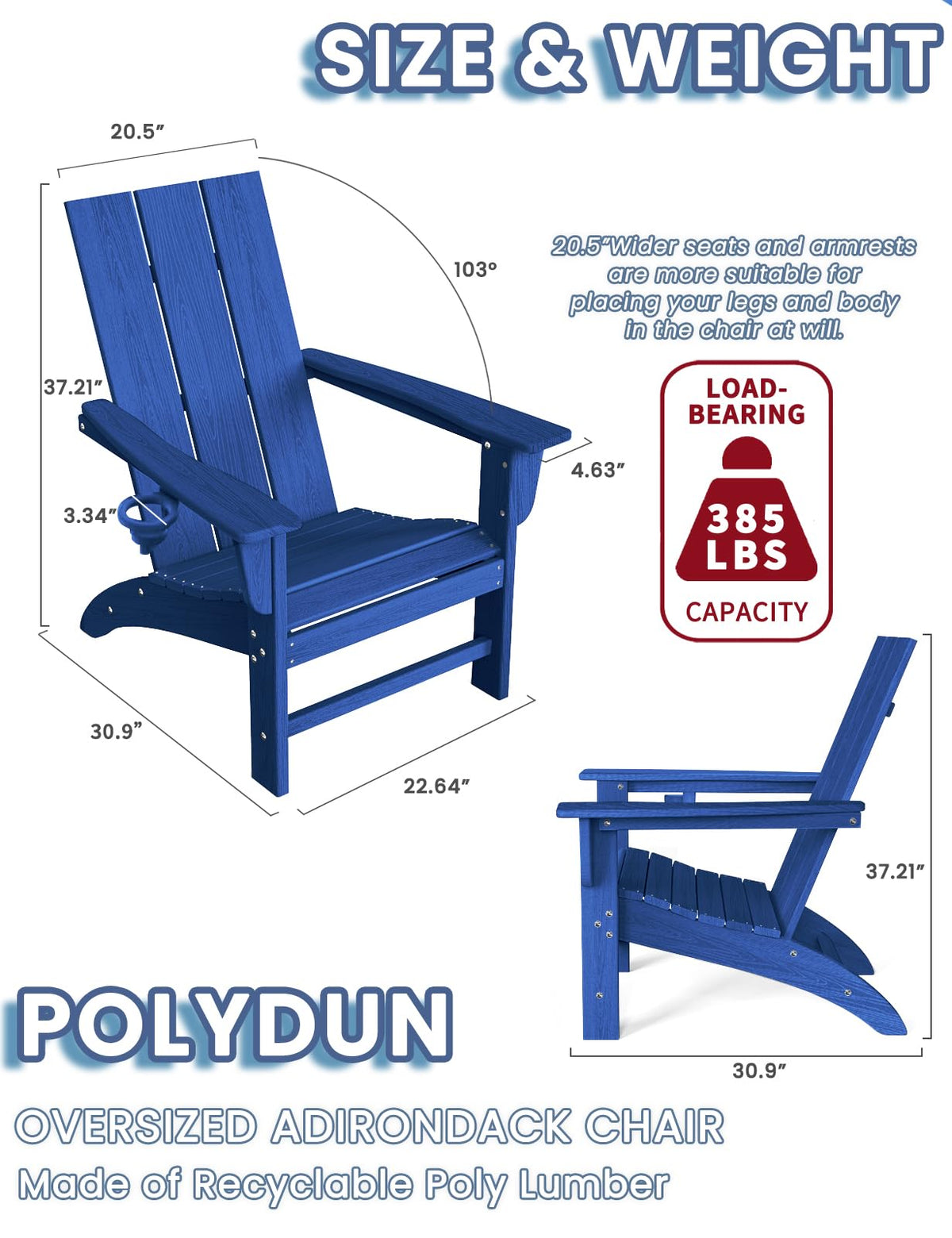Adirondack Chair with Cup Holder, HDPE Plastic Patio Chairs T2813