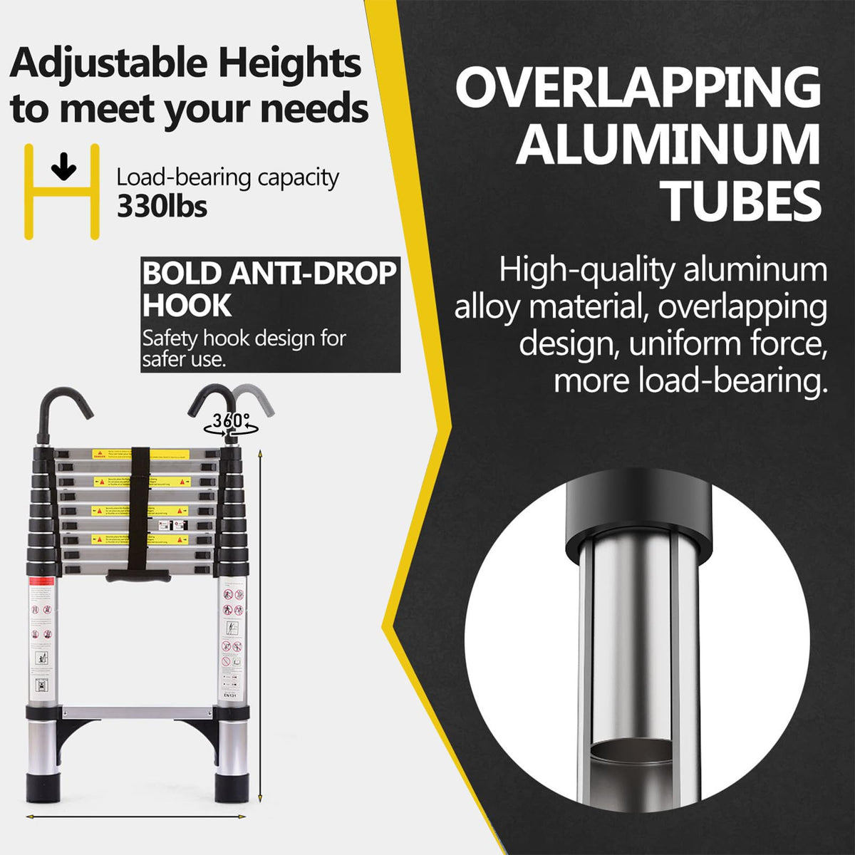 8.5 FT Aluminum Telescoping Ladder 330lbs C732784