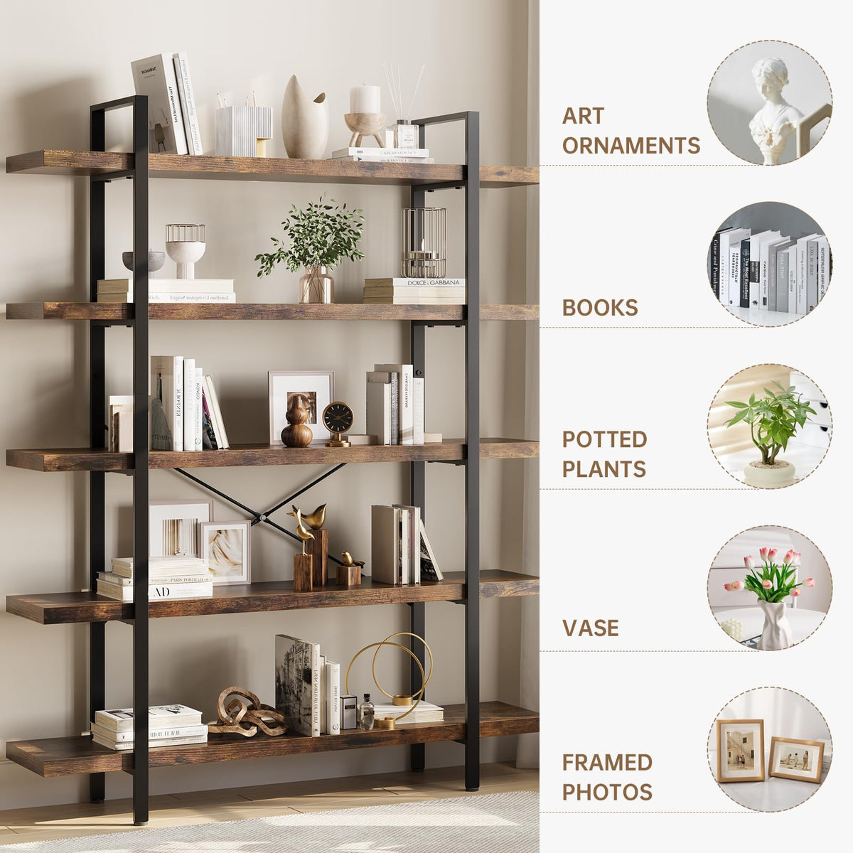 5 Tier Rustic Open Bookshelf L70691