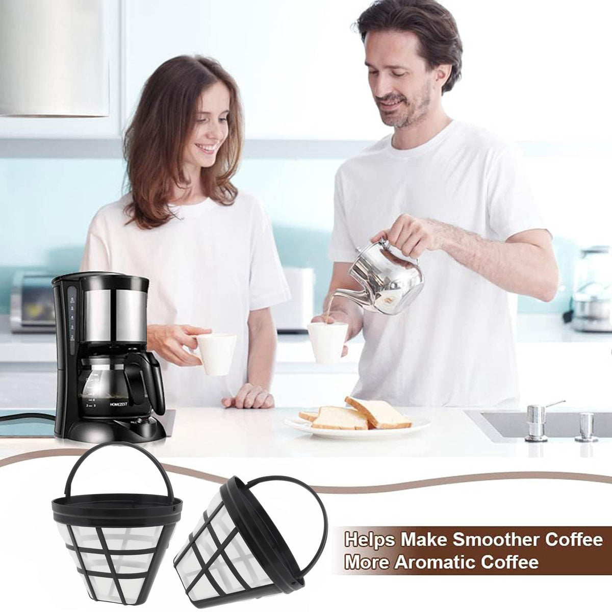 Reusable Cone Coffee Filters 8-12 Cup with Spoon and Brush Q620