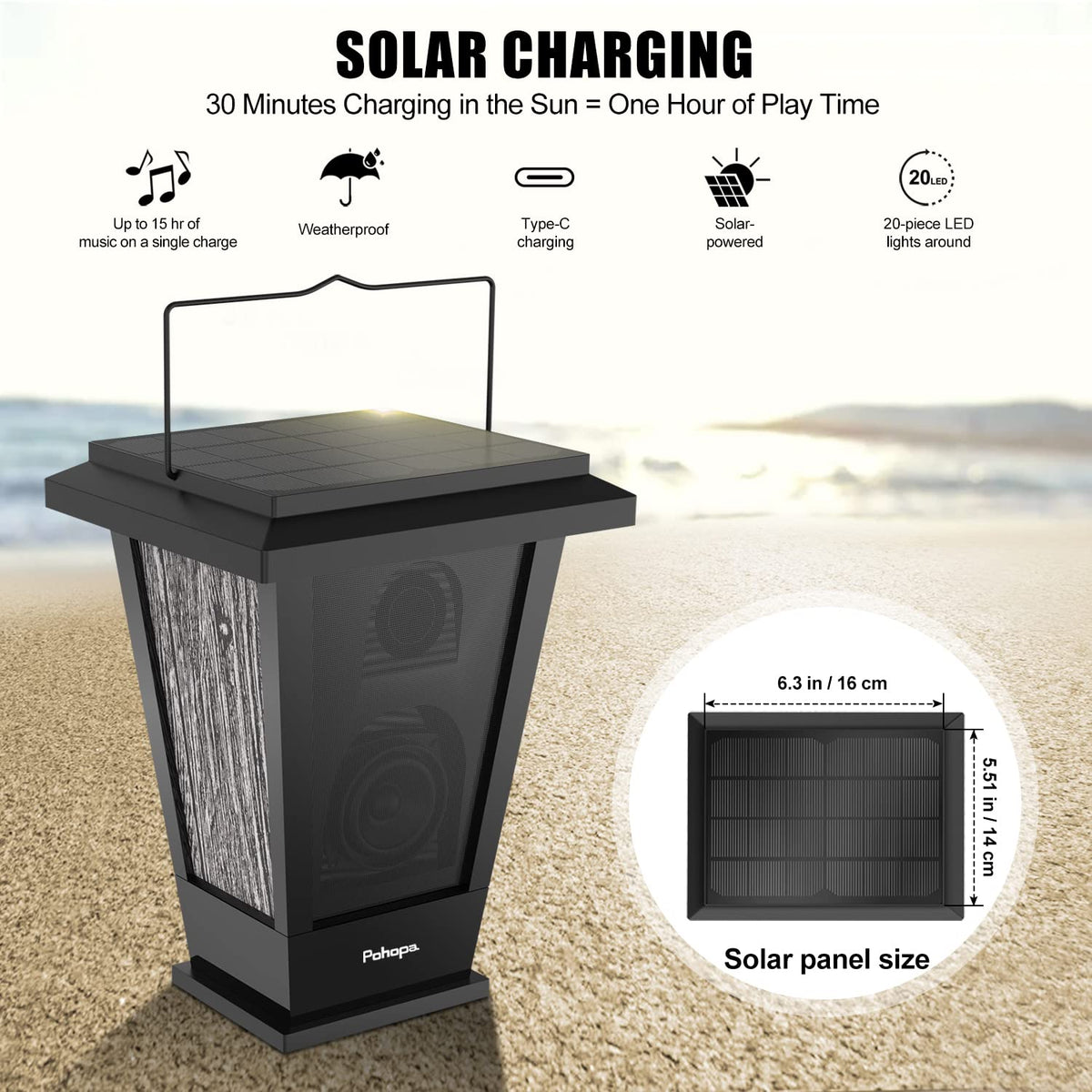 Black Waterproof Solar Powered 2 Packs Bluetooth Speakers L214