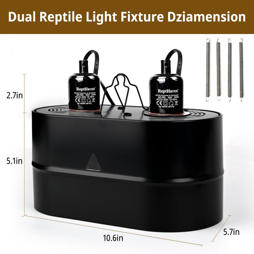 2-in-1 Deep Dome Reptile Light Fixture Kit with 100W UVA Basking Bulb & 100W Infrared Heat Lamp W7126