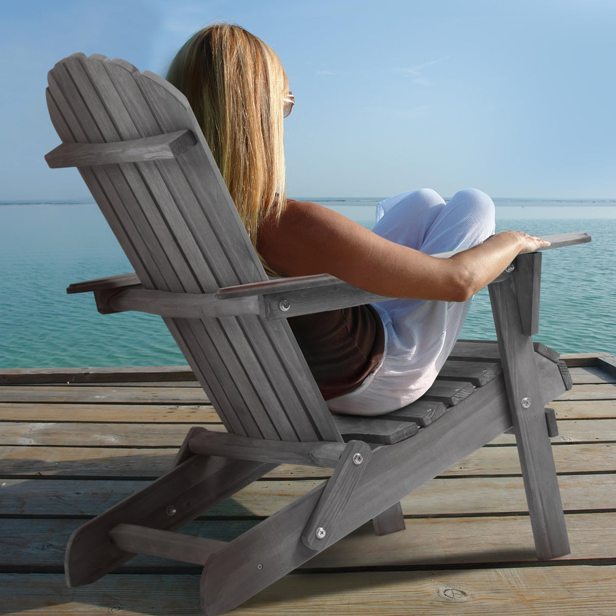 Wood Folding Adirondack Chair Set of 2 Solid Cedar R1977