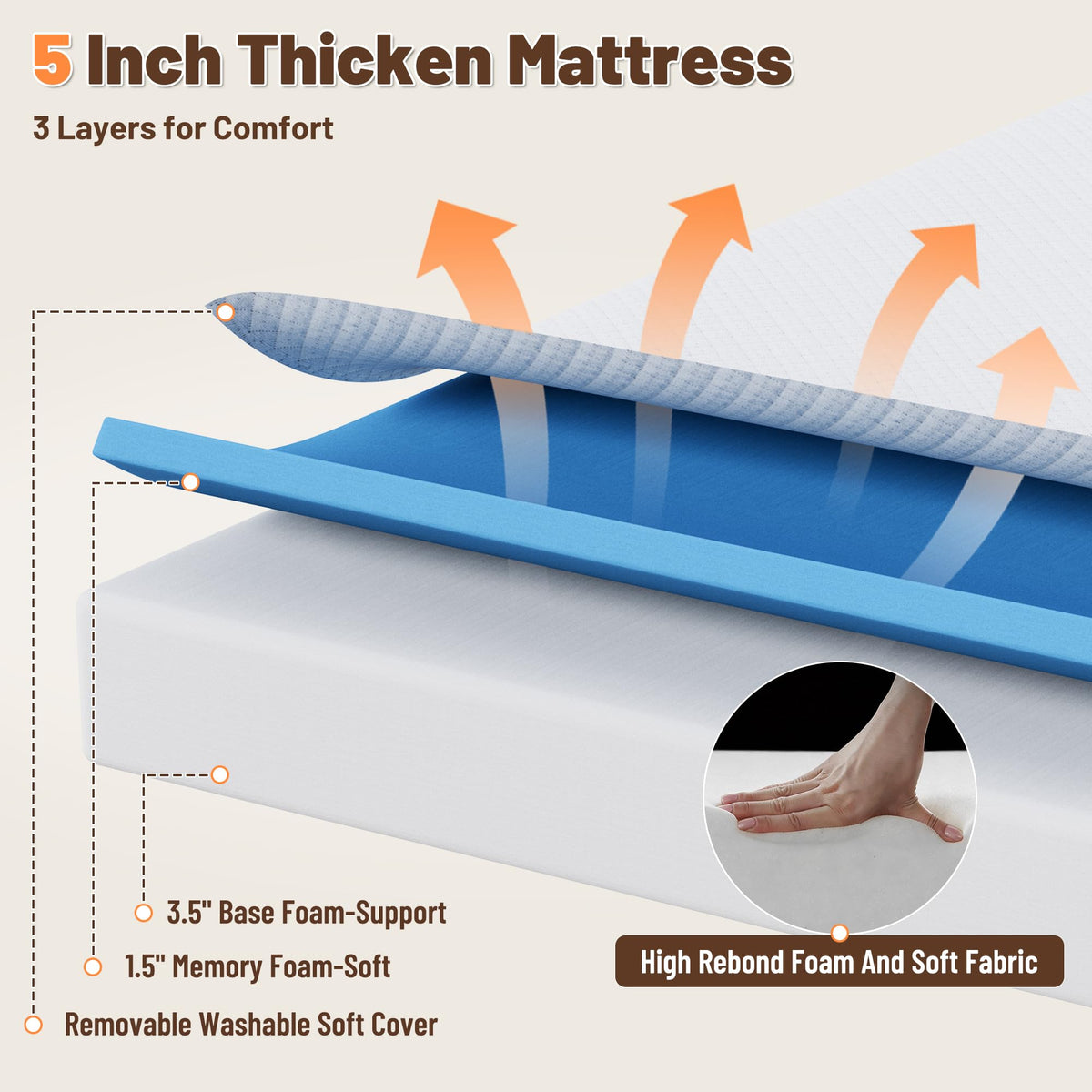 Full Size Folding Bed with Memory Foam Mattress P436