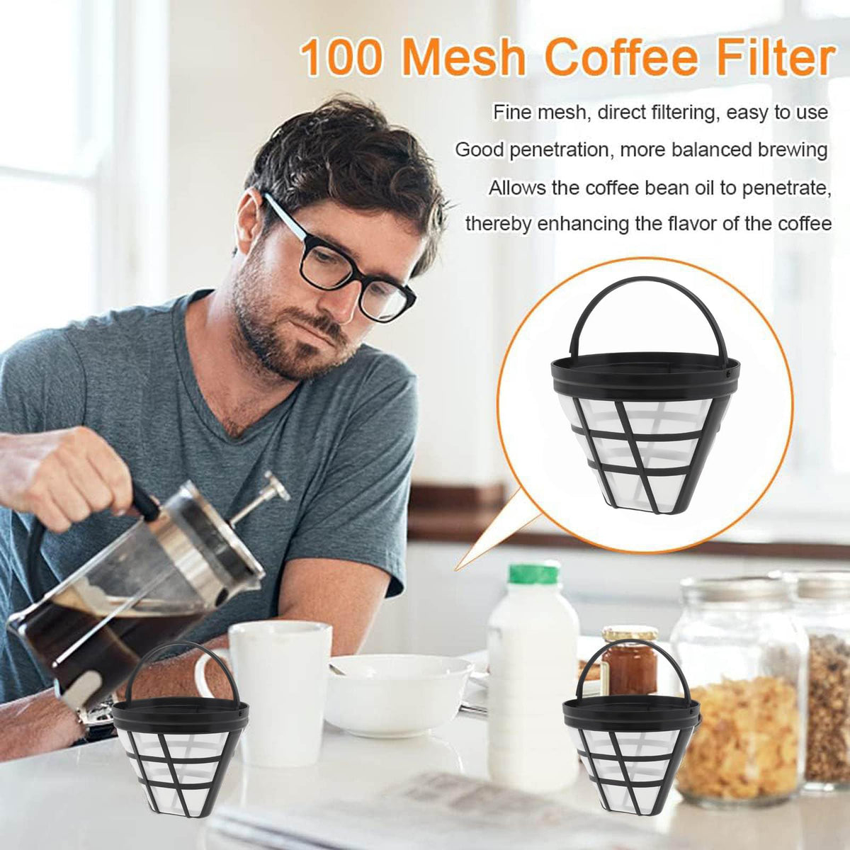 Reusable Cone Coffee Filters 8-12 Cup with Spoon and Brush Q620