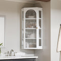 White Metal Corner Wall Cabinet with Glass Doors and Shelves X242868