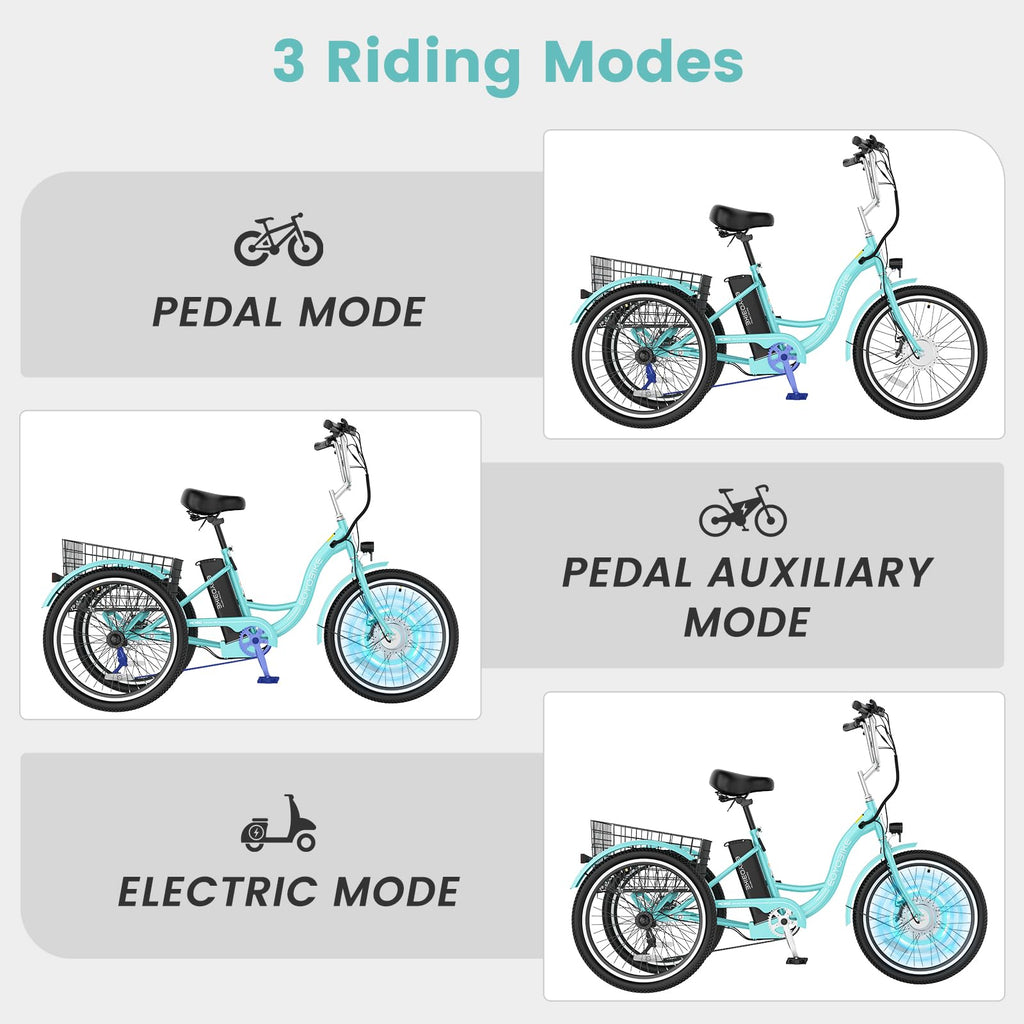 24/26 Inch 350W Electric Tricycle with Removable 36V Battery and Rear Basket O811543