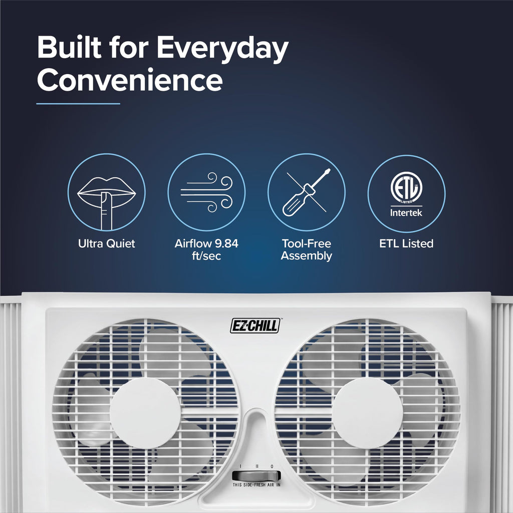 9" Twin Window Fan with Manual Reversible Airflow, 2 Speed, White F683170