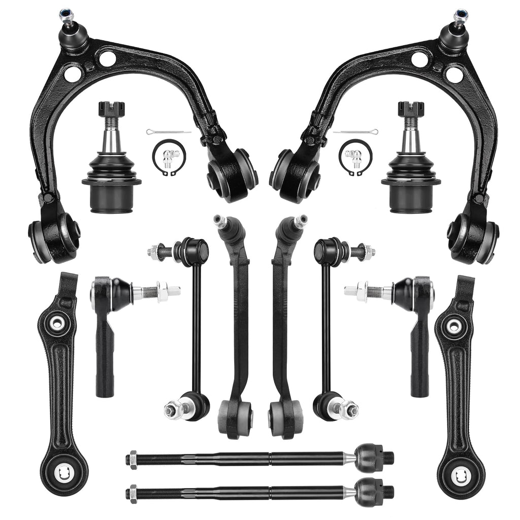 Upper and Lower Control Arms Suspension Kit with Ball Joints Tie Rod End 14pcs U98707