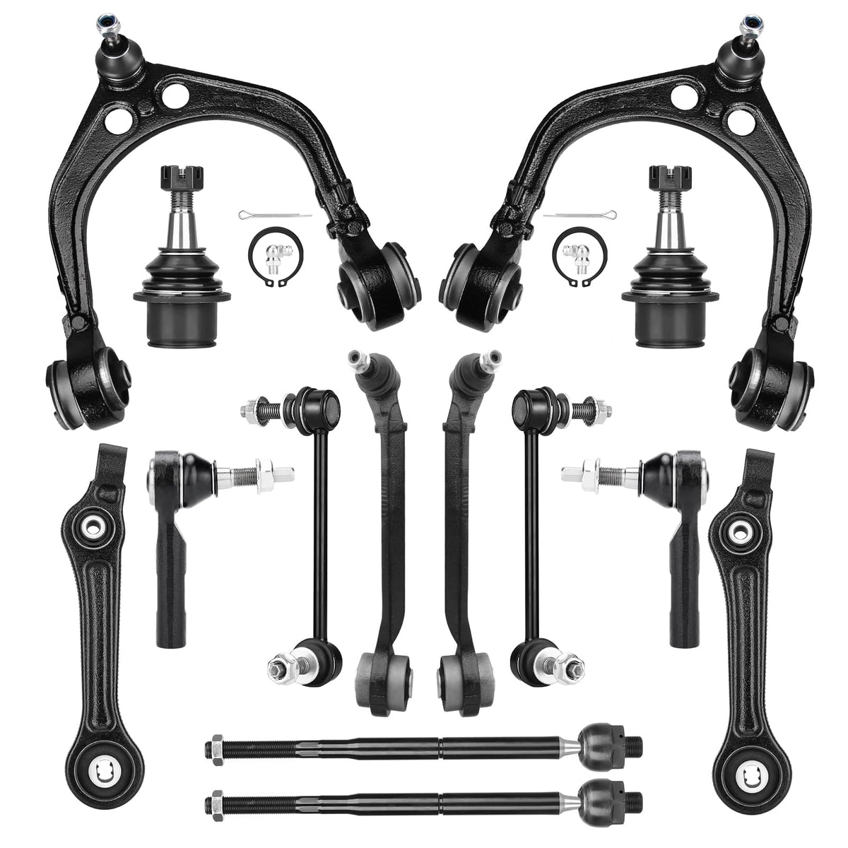 Upper and Lower Control Arms Suspension Kit with Ball Joints Tie Rod End 14pcs U98707