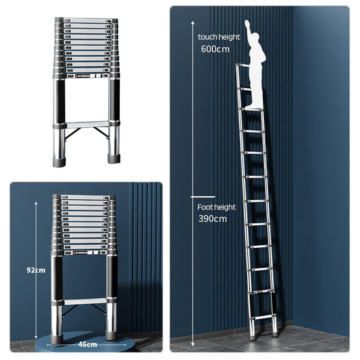 Telescoping Stainless Steel Extension Ladder 330 lbs B8163