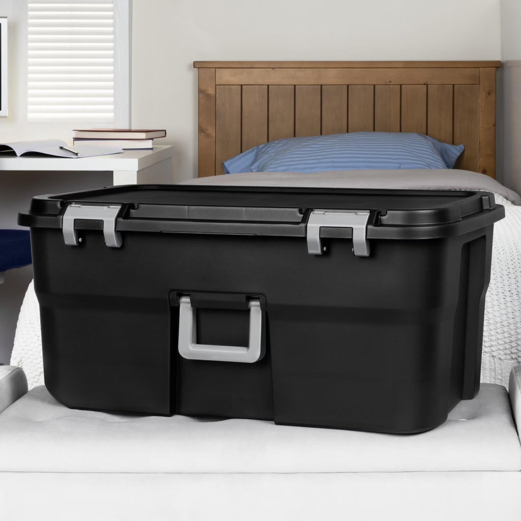 22 Gallon Black Wheeled Plastic Storage Trunk Q38083