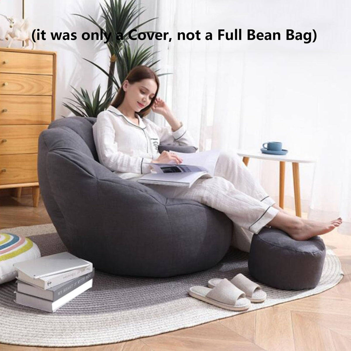 Soft Cotton Hemp Bean Bag Chair Cover White Gray Yellow F8704