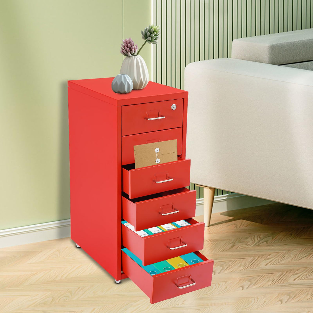 6 Drawer Metal Rolling File Cabinet with Lock Q289605