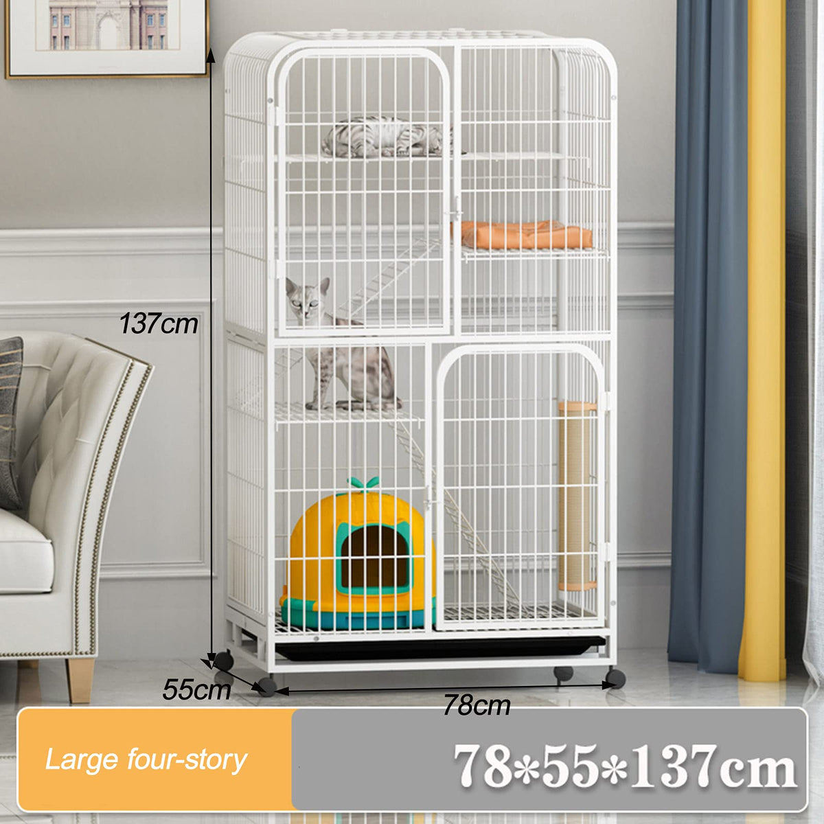3-Tier Metal Wire Cat Cage with Hammock and Casters H750074