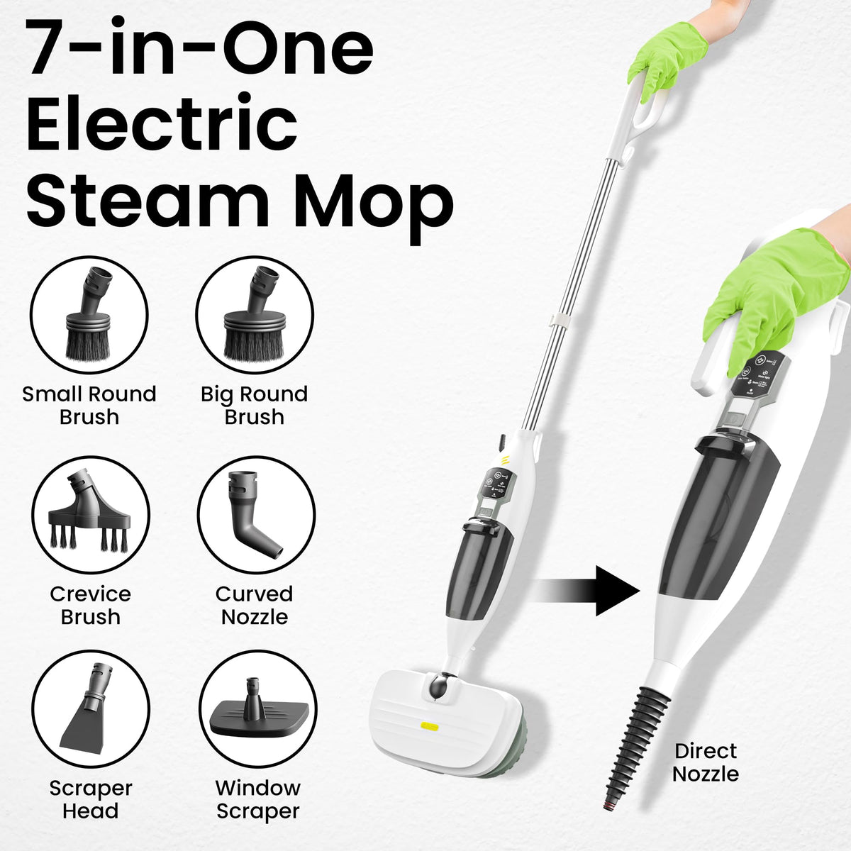 15-in-1 Electric Steam Mop with 3 Steam Modes H3517