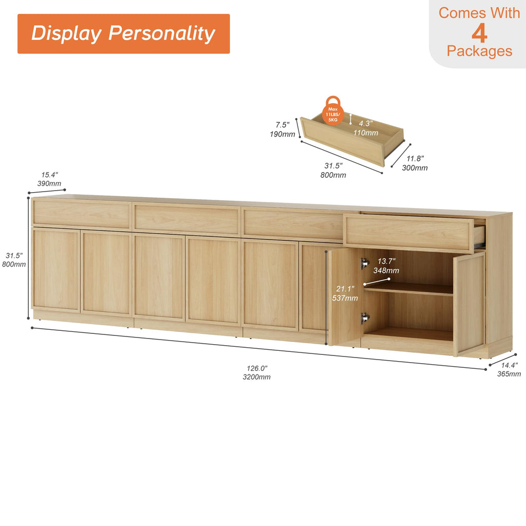 Oak TV Stand with 8 Doors and Drawers J4462