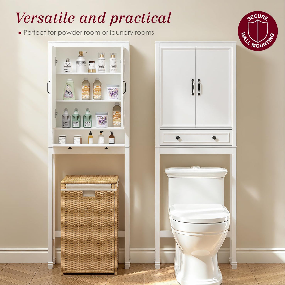 White Over the Toilet Storage Cabinet with Doors O1664