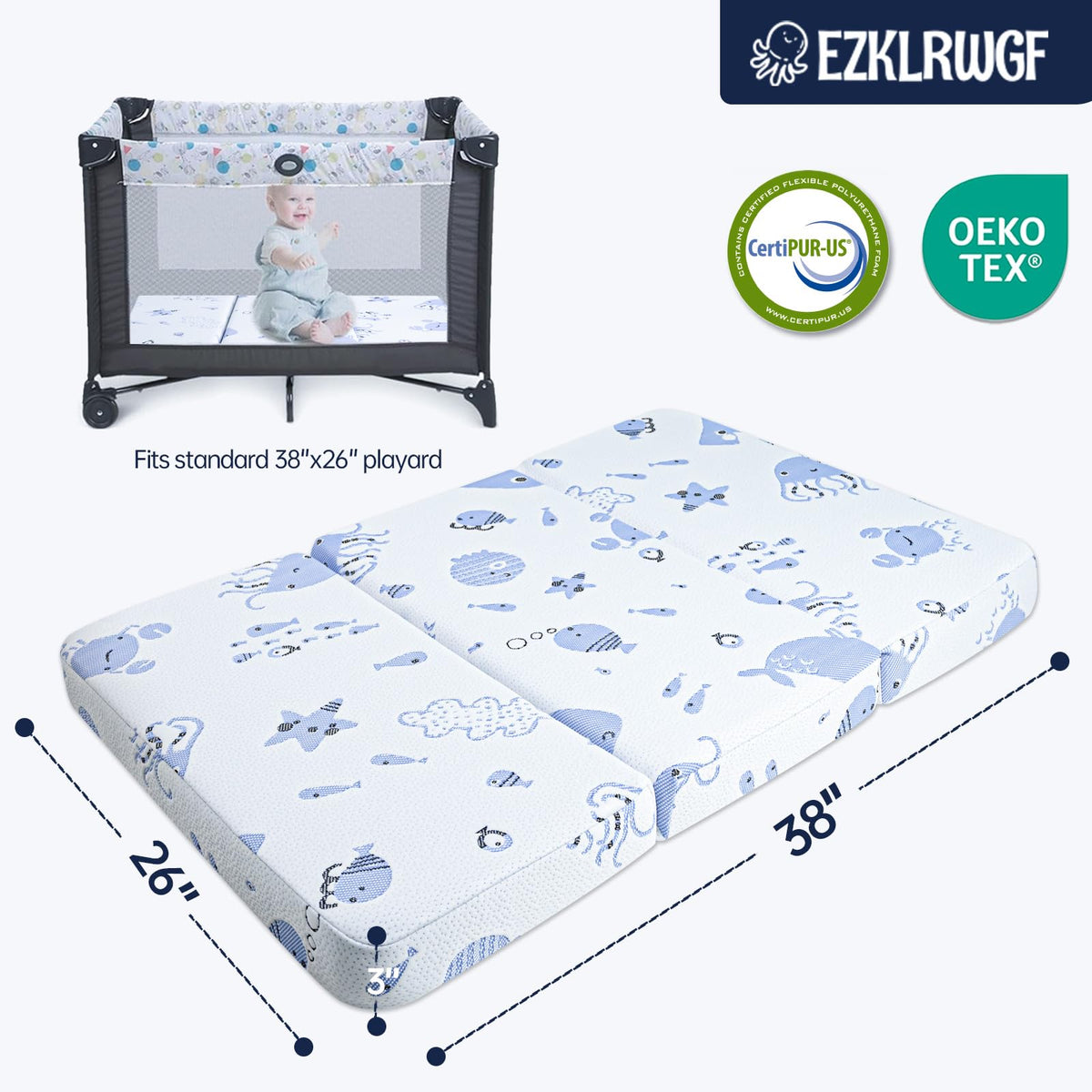 Dual-Sided Memory Foam Trifold Pack and Play Mattress S250051