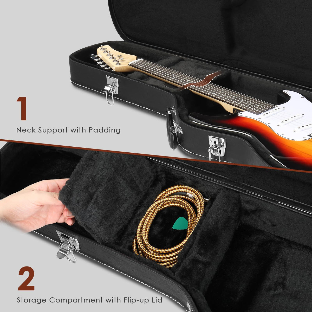 39 Inch Wooden Electric Guitar Hard Case with Soft Lining, Black B217