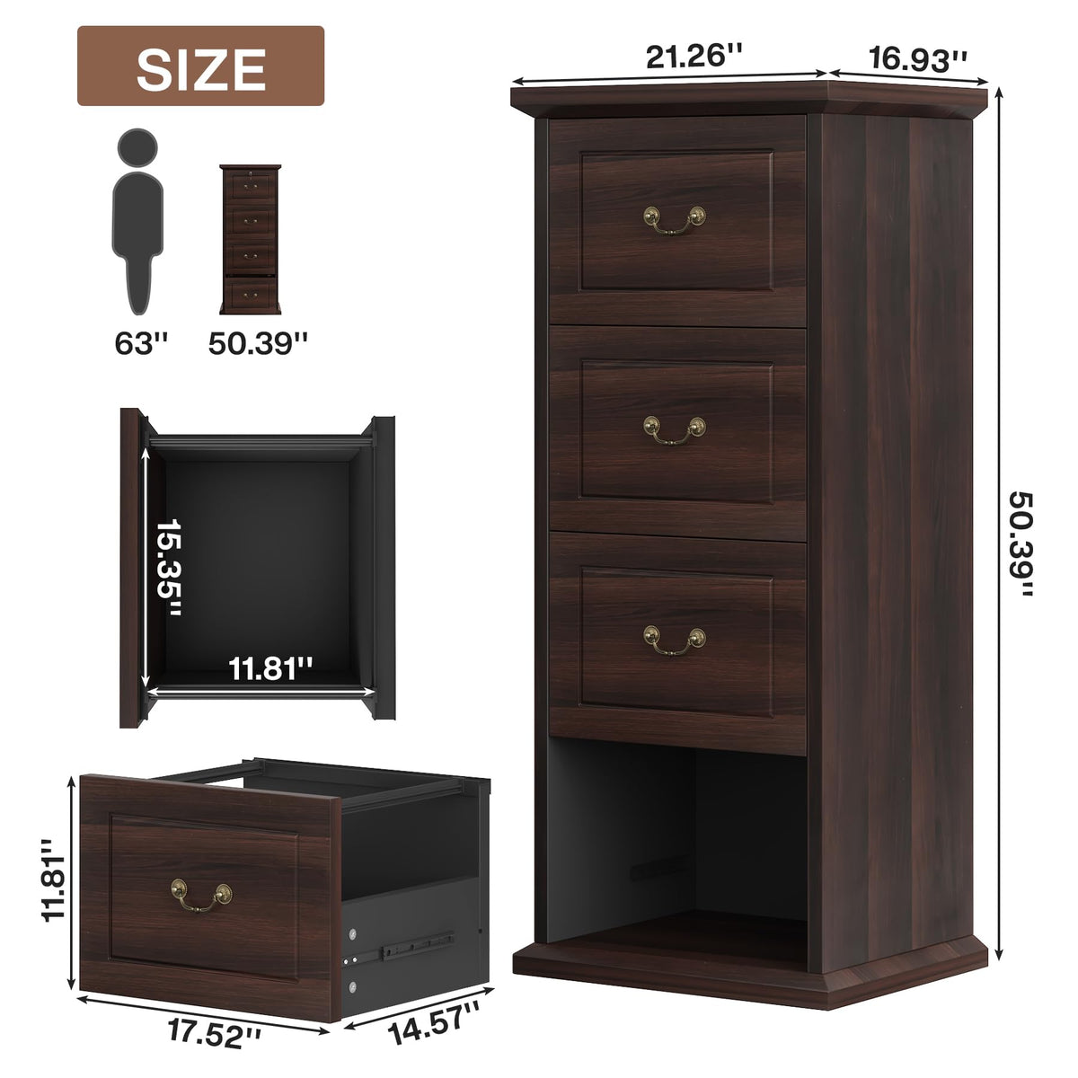 4 Drawer Dark Walnut File Cabinet T9104