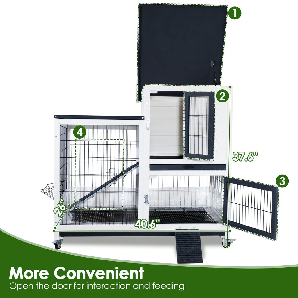 White Indoor Outdoor Rabbit Hutch with Tray B55367