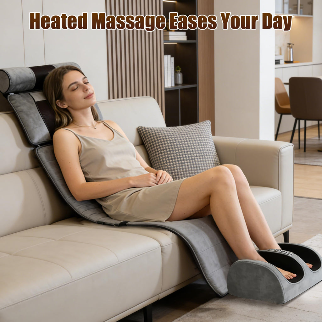 Full Body Massage Mat with Heat, 10 Vibrating Nodes, 9 Modes, 3 Heating Levels, Detachable Neck Foot Massager U34926