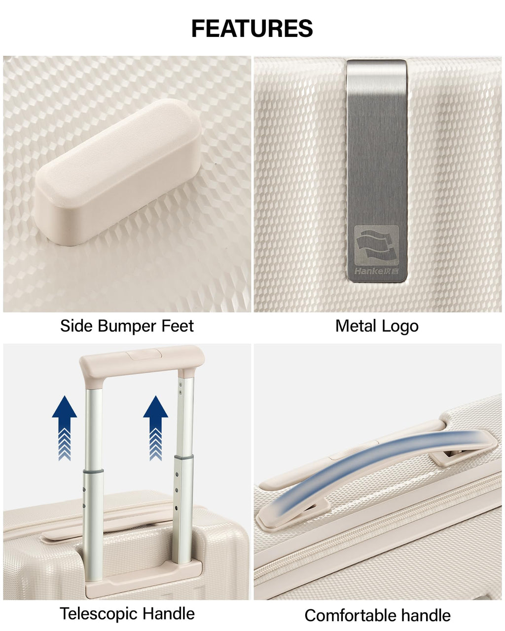 20 Inch PC Hard Shell Carry On Luggage with Wheels, TSA Lock, Ivory White Q455