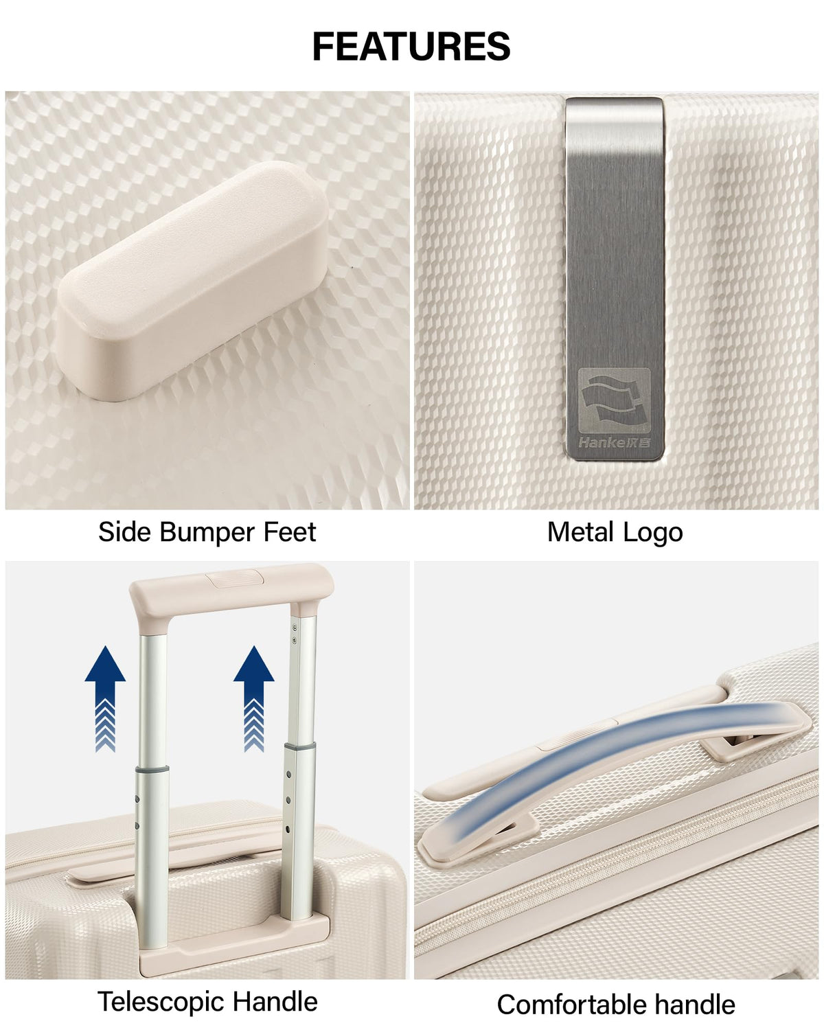 20 Inch PC Hard Shell Carry On Luggage with Wheels, TSA Lock, Ivory White Q455