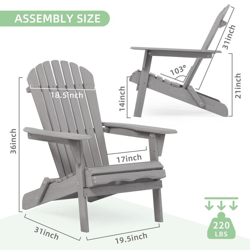 Wood Folding Adirondack Chair Set of 2 Solid Cedar R1977