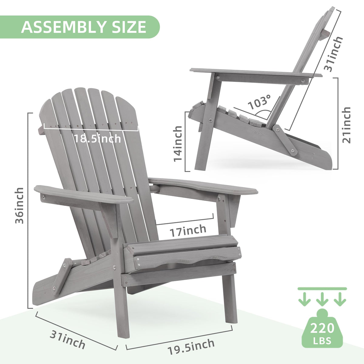 Wood Folding Adirondack Chair Set of 2 Solid Cedar R1977