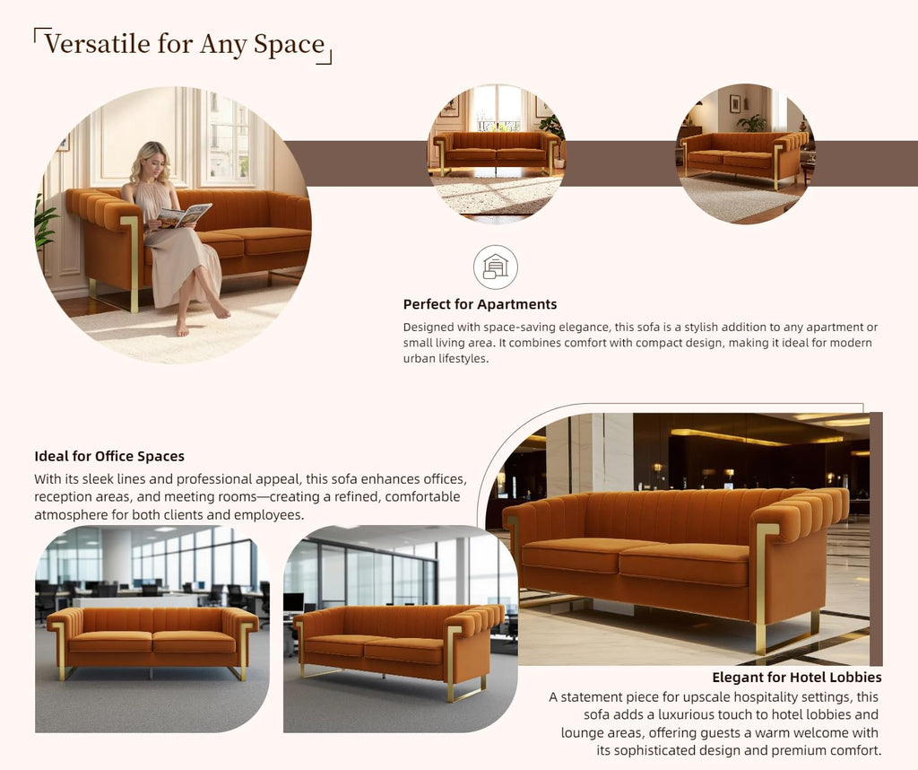 Orange Velvet 3-Seater Sofa S42998