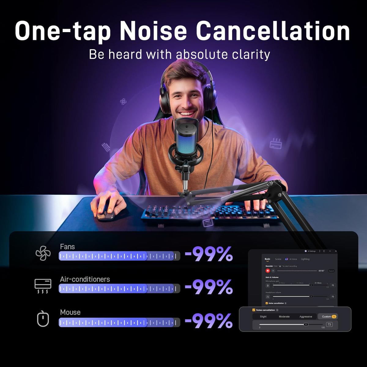 Wireless RGB Condenser Microphone with Boom Arm O4585