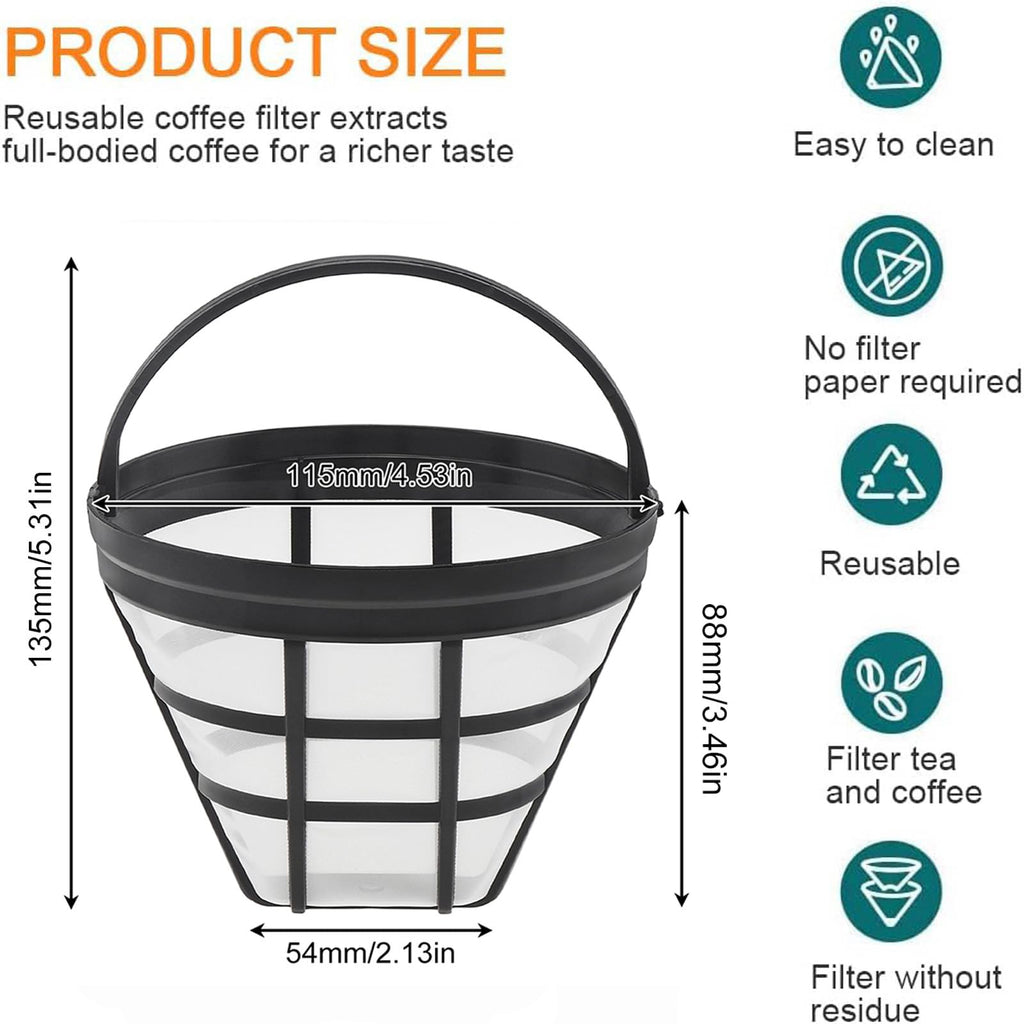 Reusable Cone Coffee Filters 8-12 Cup with Spoon and Brush Q620