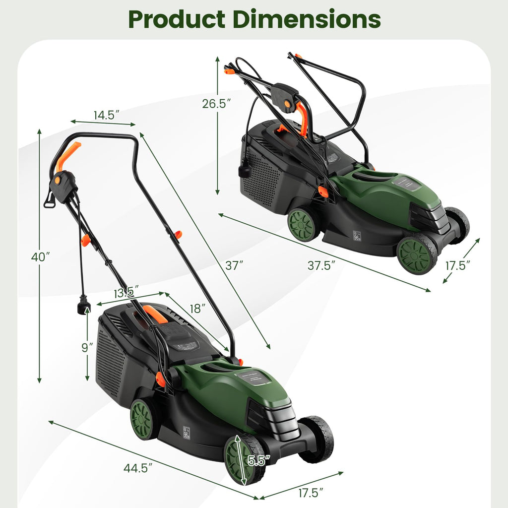 14" Corded Electric Push Lawn Mower with Grass Collection Box U835