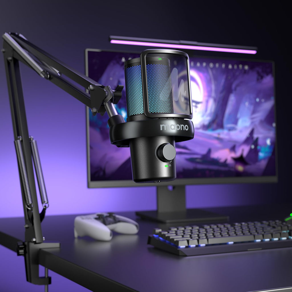 Wireless RGB Condenser Microphone with Boom Arm O4585