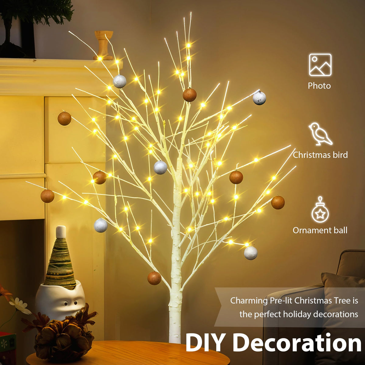 White Birch Tree Set with 246 LED Lights M666