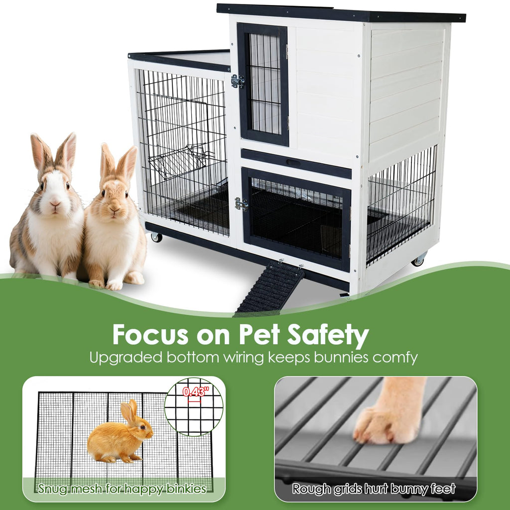White Indoor Outdoor Rabbit Hutch with Tray B55367