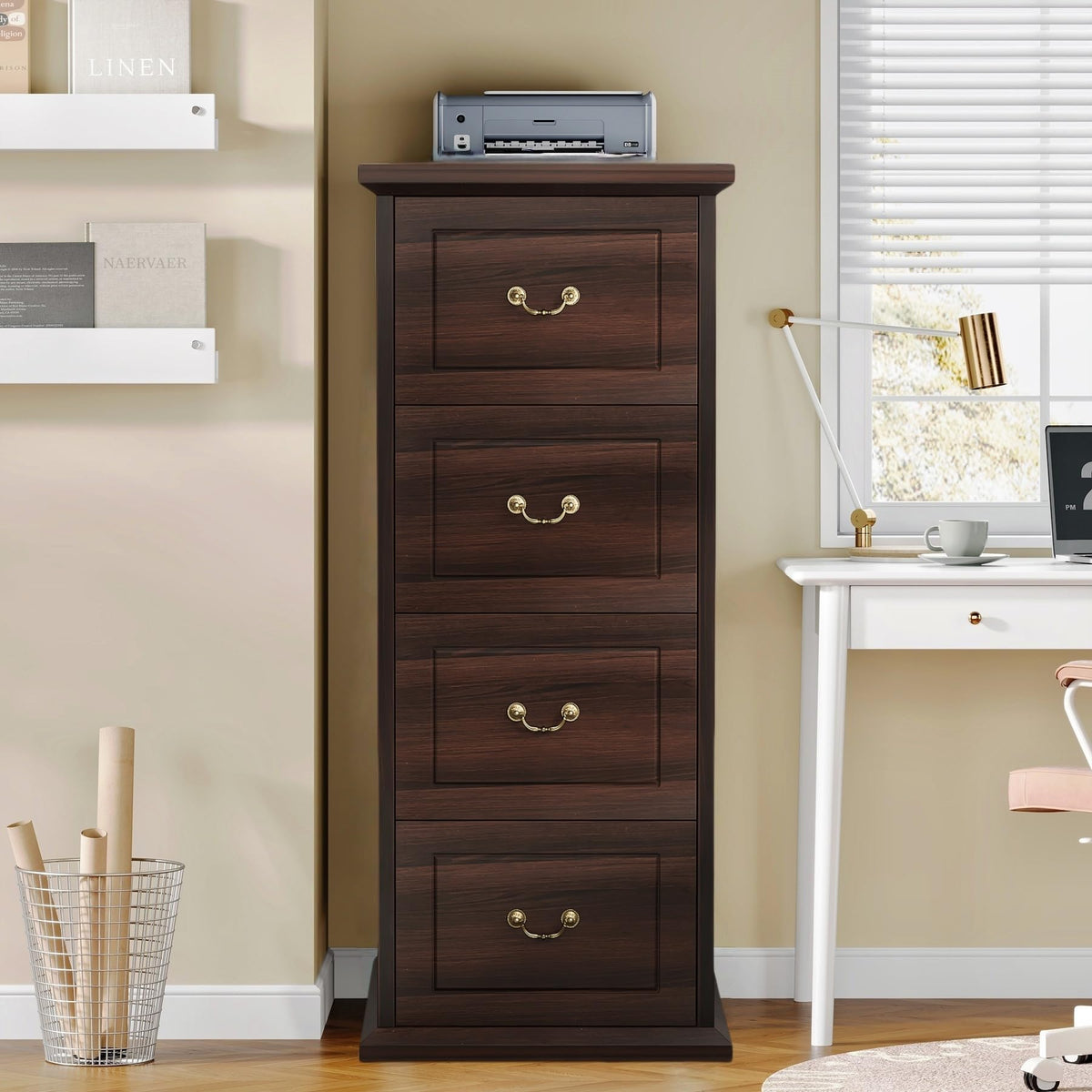4 Drawer Dark Walnut File Cabinet T9104