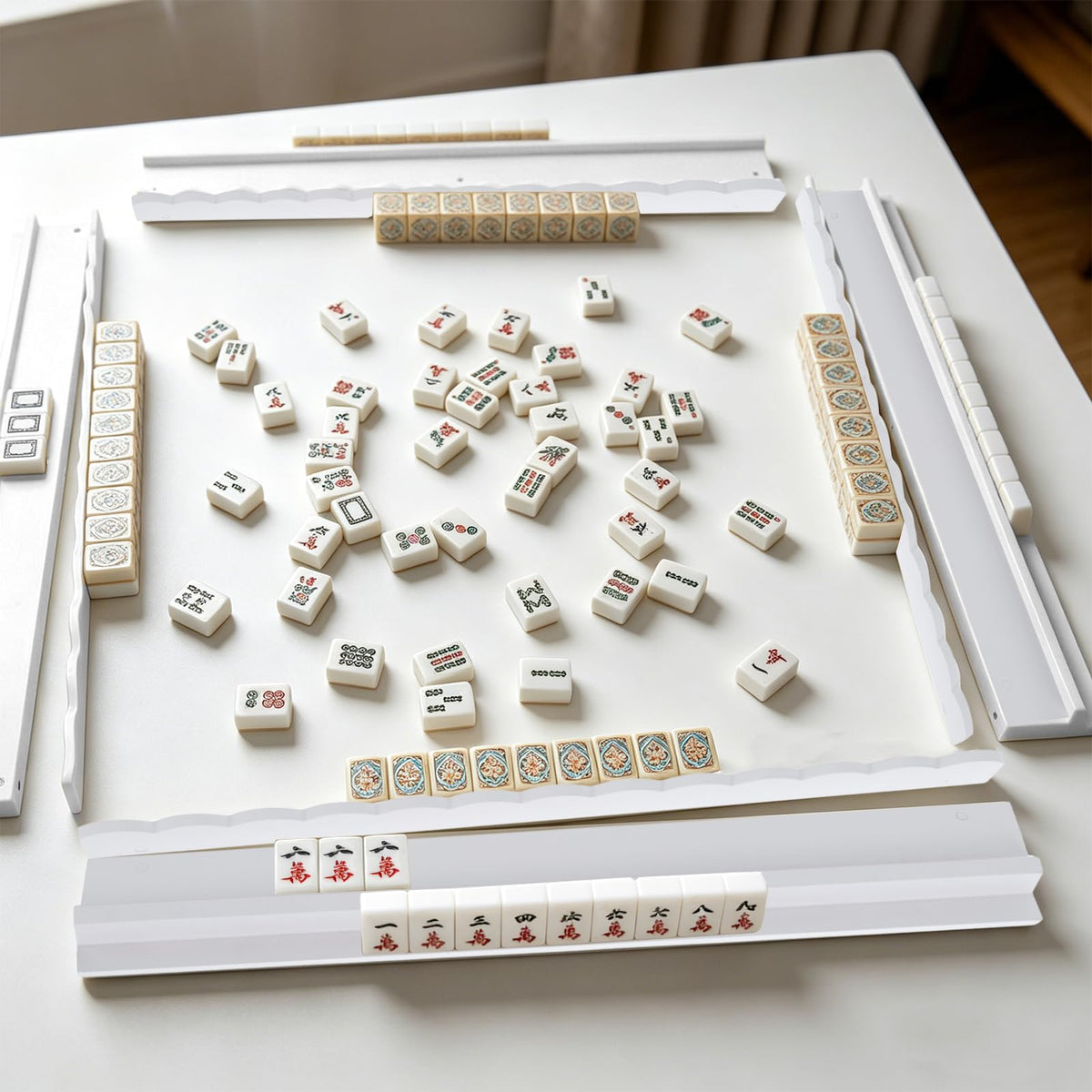 Wooden Mahjong Racks with Pushers Set of 4 T246