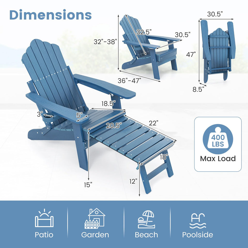 Folding Adirondack Chair with Adjustable Backrest and Ottoman D37199