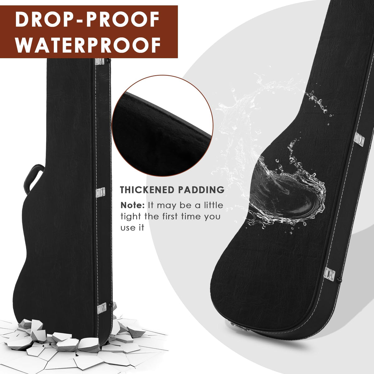 39 Inch Wooden Electric Guitar Hard Case with Soft Lining, Black B217