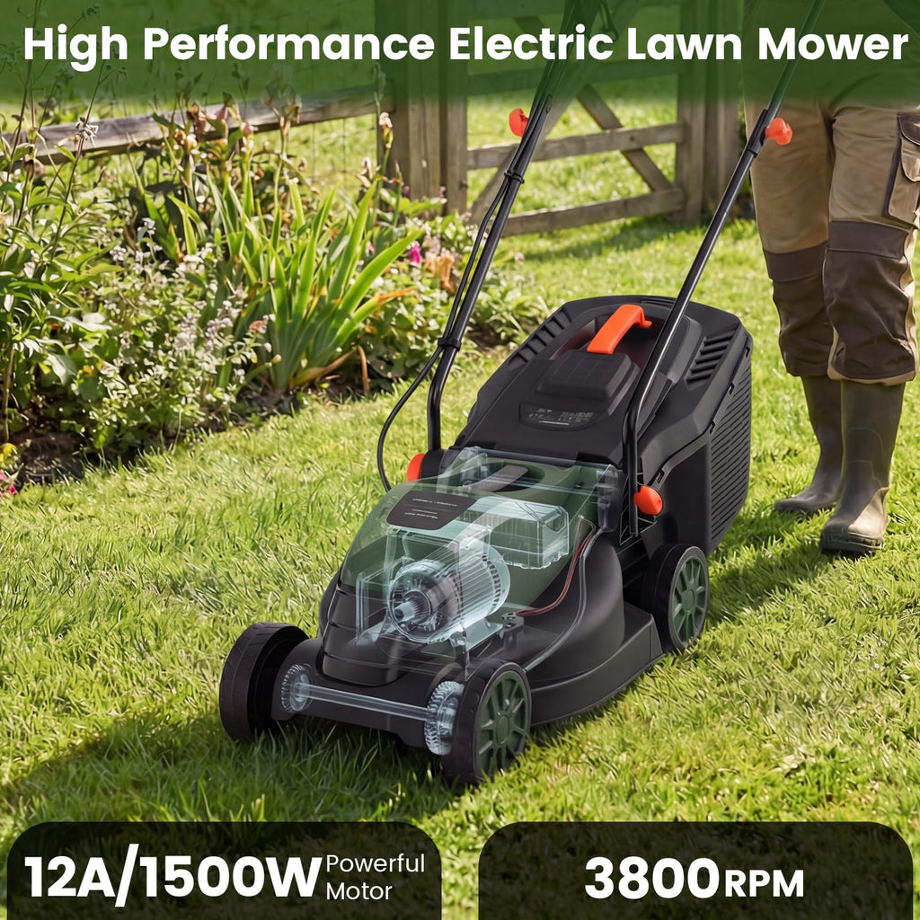 14" Corded Electric Push Lawn Mower with Grass Collection Box U835