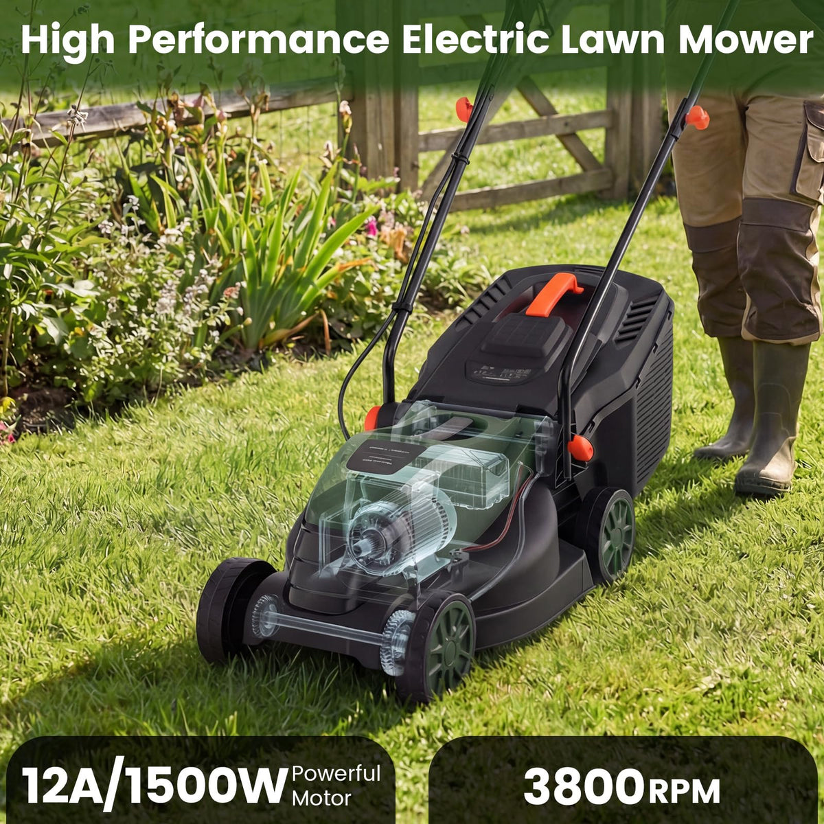 14" Corded Electric Push Lawn Mower with Grass Collection Box U835