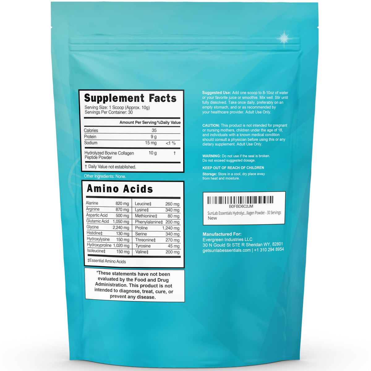 Unflavored Hydrolyzed Bovine Collagen Peptides Powder A833
